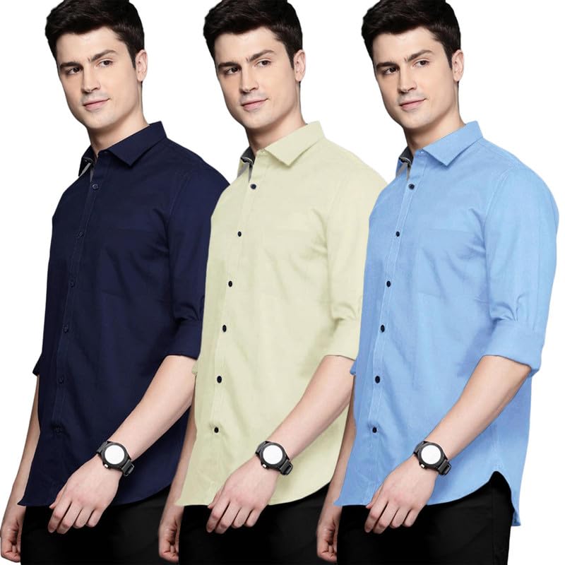 Pinkmint Men’s Shirt Cotton BlendCasual Long Sleeve Formal Shirt Soild Formal Shirt for Men (Pack of 1)