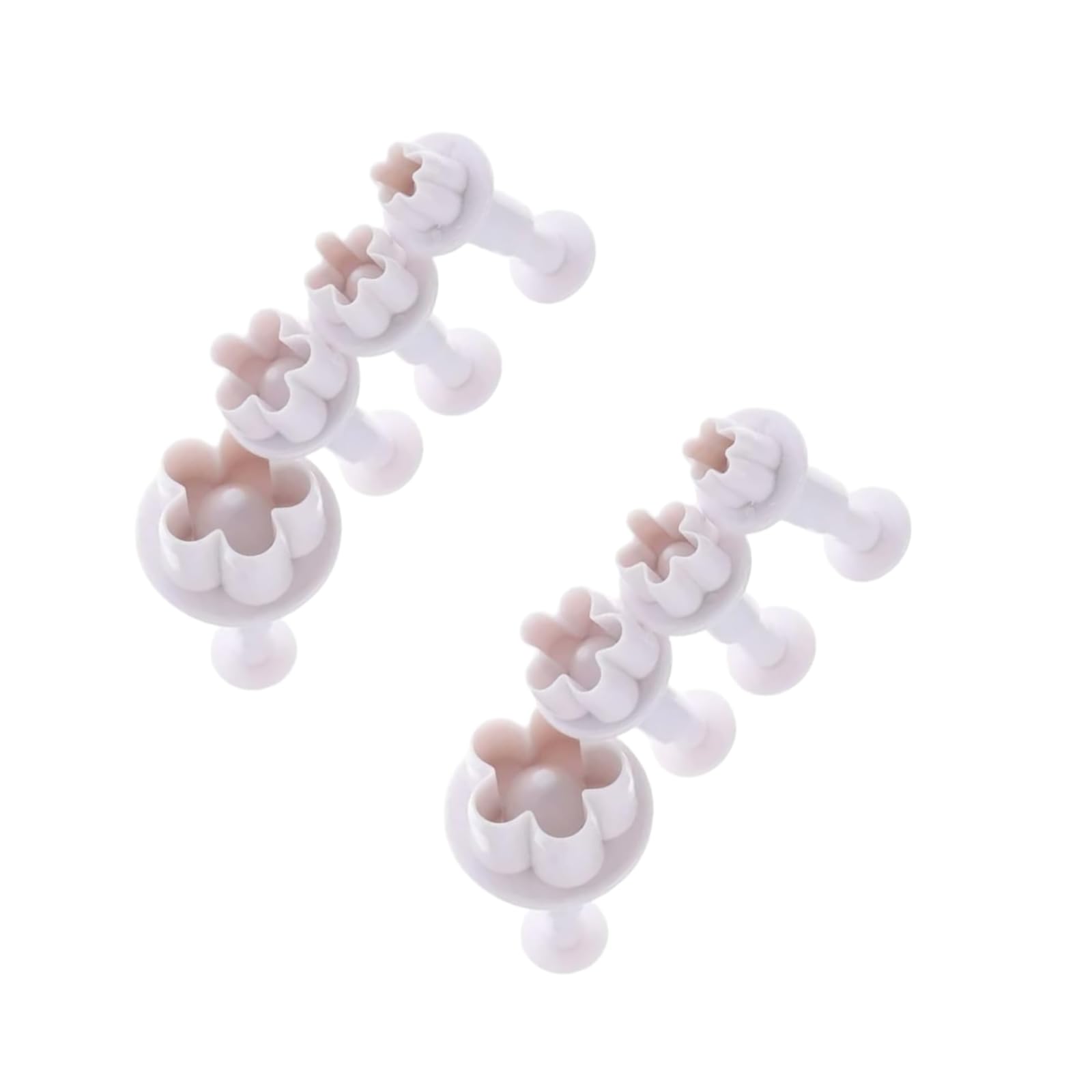 8Pcs White Flower Plunger Cookie Cutter DIY Blossom Flower Cake Fondant Mold Plastic Cake Decorating Tools Baking Accessories Cookie Cutters For Baking Plastic, Dessert and Candy Sculpting Tools