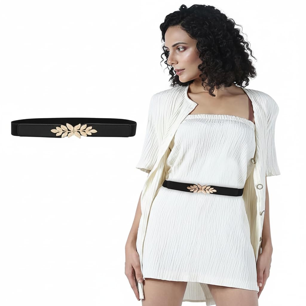 wildhorn Elastic Fabric Waist Belt for Women Dresses Leaf Design Stretchy Slim Ladies Belt for Saree Girls Jeans - Free Size-picture-19