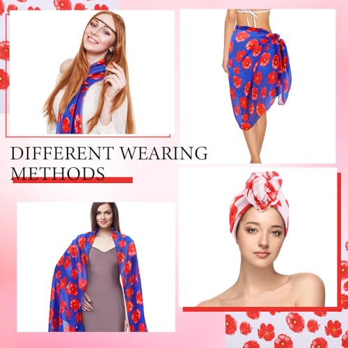 Cozypower 2 Pcs Veterans Day Red Poppy Flower Scarfs for Women Memorial Day Florals Shawl Wraps Lightweight Sheer Floral Scarf Poppy Flower Gifts Long Scarfs for Women Men Veterans Gift4