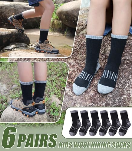 Kids Merino Wool Hiking Socks Boys Girls Toddlers Thermal Winter Warm Boot Thick Cushion Socks 6 Pairs 5