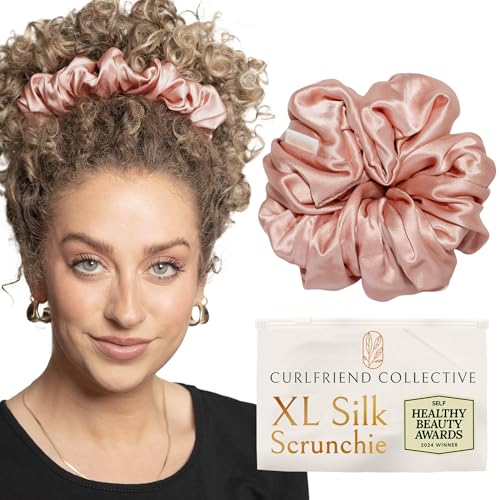 Image of Silk Scrunchies for Women Ponytail Holders - Oversized Mulberry Silk Scrunchies - Extra Large No Damage Hair Ties for Curly, Thick, and Thin - Hair Accessories for Women - Blush Pink, XL By Curlfriend