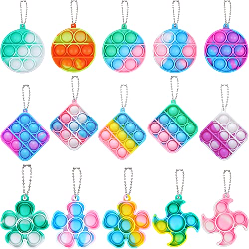 EVERMARKET 15 Pack Mini Pop Bubble Fidget Toy Keychains, Christmas Mini Pop Toy Key-Chains Birthday Party Favors for Kids Stress Relief Toys Push Pop Fidget Sensory Toys Hand Desk Toys