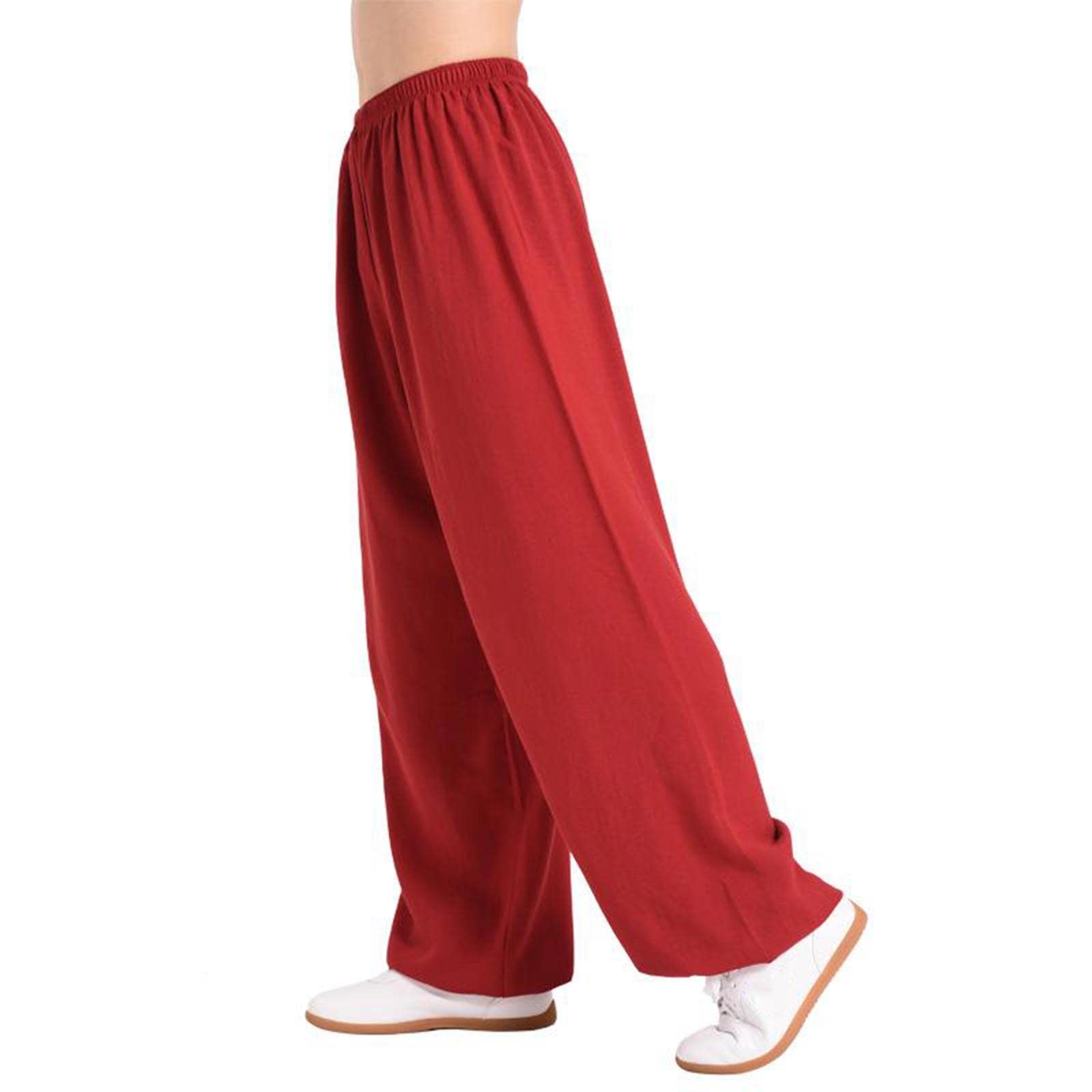VIRACIN Tai Chi Pants Men Women Martial Arts Pants Kung Fu Pants Yoga Lantern Pants Jogging Pants,Red-XXL