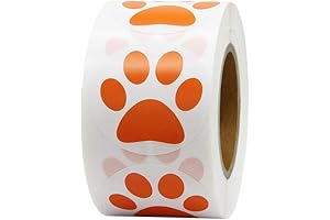 1.5" Round Orange Bear Paw Print Dog Puppy Paw Stickers Roll