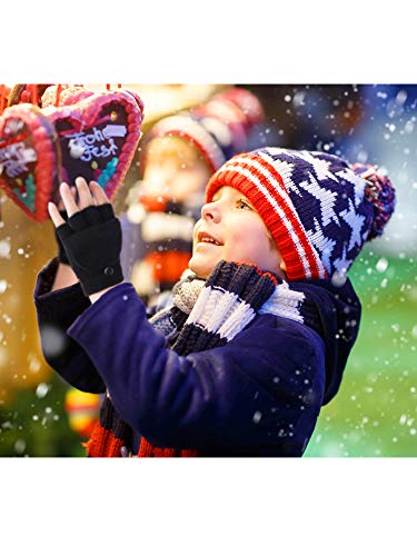 Boao 6 Pairs Kids Winter Convertible Fingerless Gloves Knitted Mitten Warm Gloves with Cover for Kids and Teens4