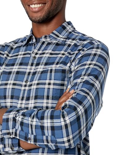 Image of Amazon Essentials Men's Regular Fit Long-Sleeve Flannel Shirt, Soft Brushed Cotton, Lightweight yet Warm