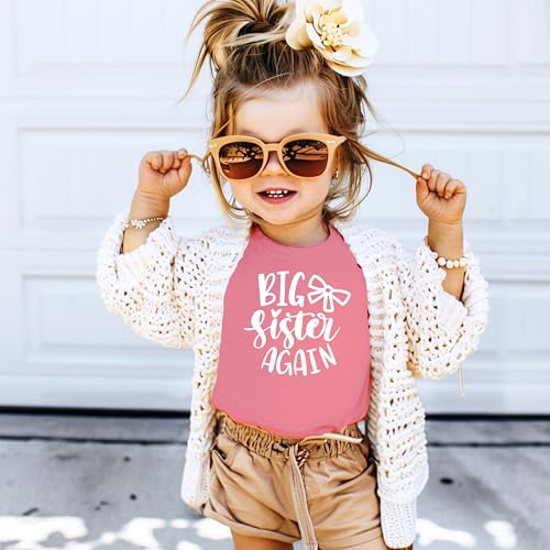 Image of Olive Loves Apple Big Sister Again Bow Sibling Reveal Birth Announcement Shirts for Girls