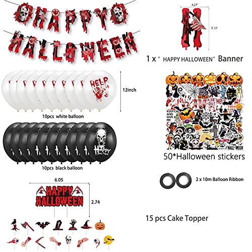 FunInBox Halloween Horror Party Decoraties Supplies Kit 99 Stks Inclusief Ballonnen Verjaardagstaart Cupcake Toppers Stickers voor Kids Party Decor voor Jongen Meisjes Volwassen (Horror Thema Stijl) - Image 3