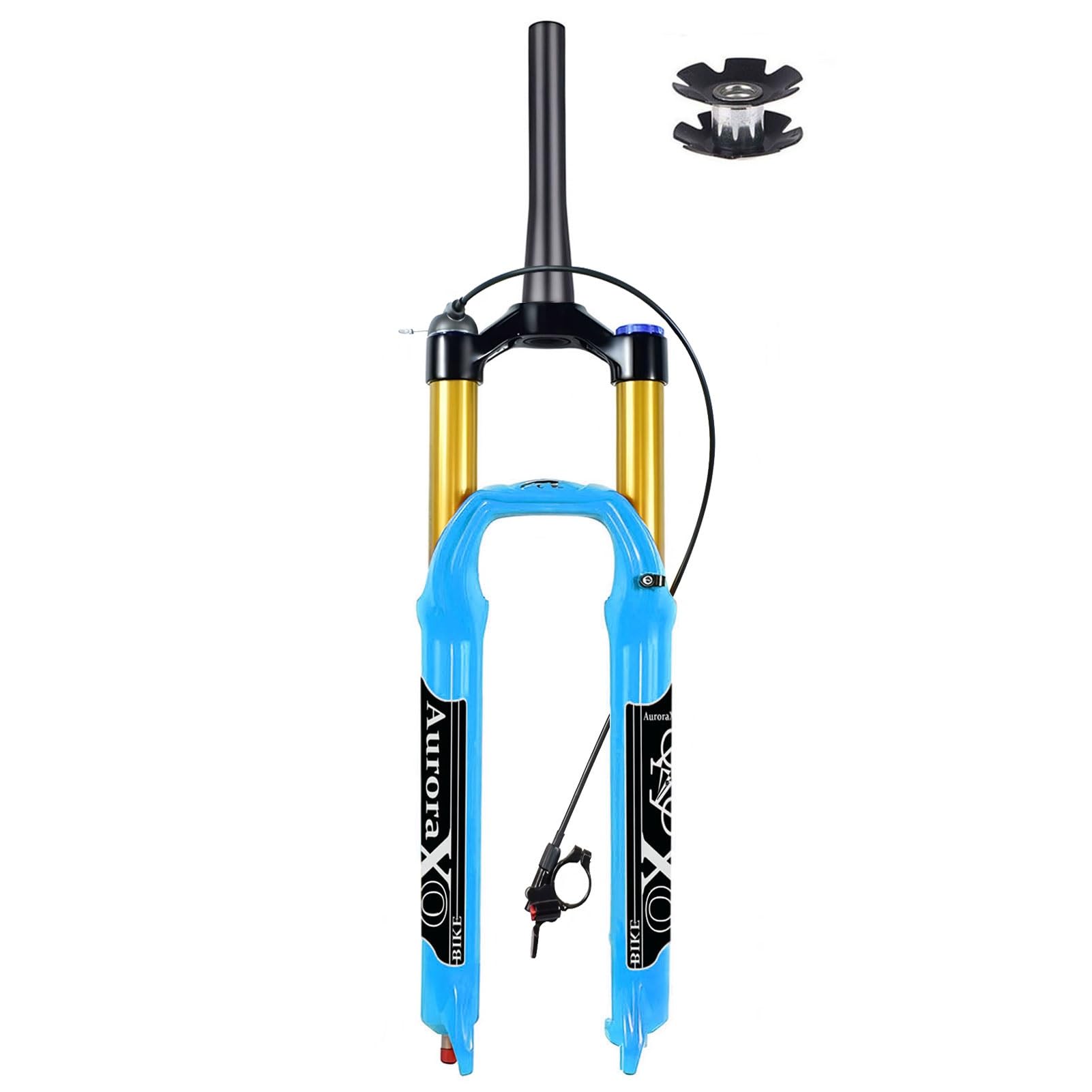 WIQUYBML Mountain Bike Front Fork 26/27.5/29, AIR-34 Travel 160mm, Rebound Adjust, Bicycle Air 9mm QR for MTB/XC/AM - Blue