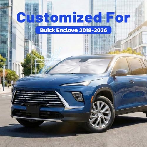 Image of Car Windshield Sun Shade for Buick Enclave 2018-2026 -[Reflective Coated Fabric] Sunshade Umbrella for Front Window, Car Shades Sun Visor Keep Car Cool and Protects Interior, 1:1 Exact Fit