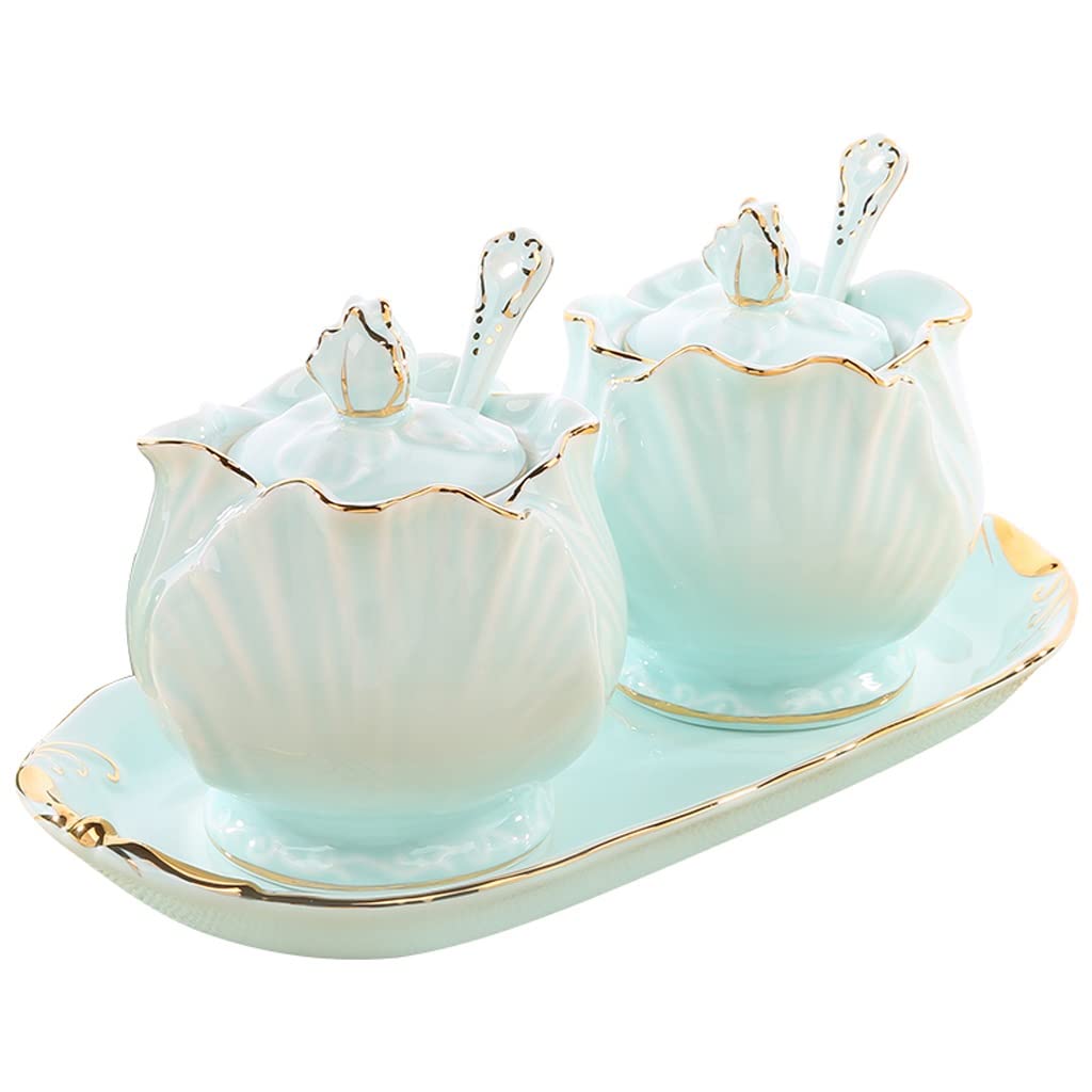 Kit Barattolo di Condimento Nuovo Set di vasetti di condimento in Ceramica Cinese Scatola di condimento in Porcellana Celadon Barattolo di Sale Barattolo di Zucchero Cucina Set Barattolo di Spezie
