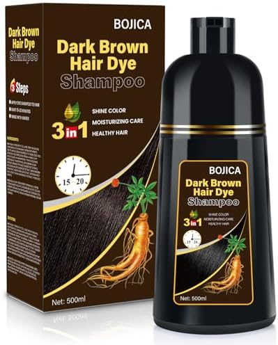 BOJICA Hair Dye Shampoo for Gray Hair Coverage, 3-in-1 Semi-Permanent Color Shampoo for Women & Men Dark Brown