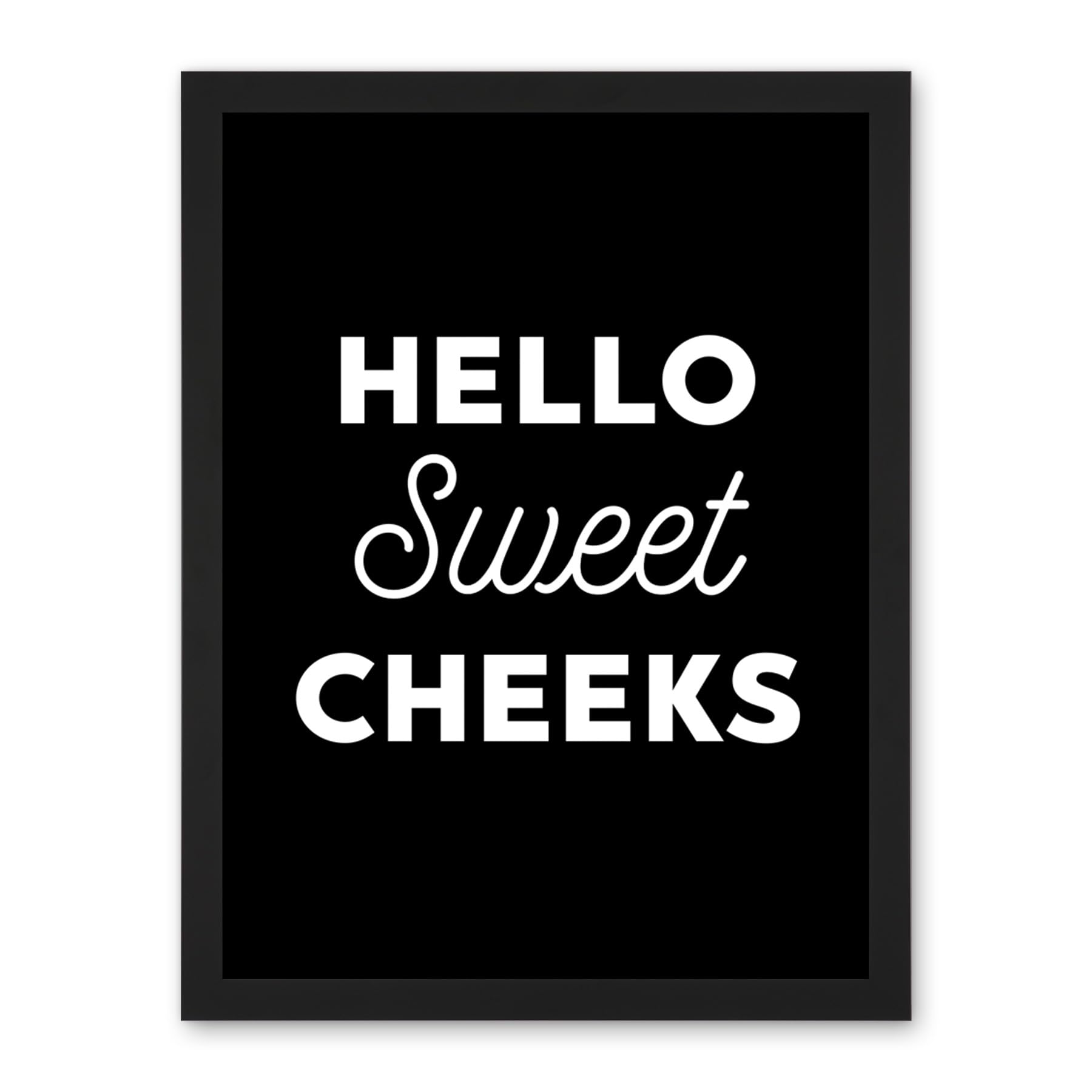 Artery8 Funny Toilet Decor Bathroom Wall Art Hello Sweet Cheeks Cheeky Sign Artwork Framed Wall Art Print 18X24 Inch