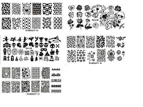 Nail PlatesHalloween 5pcs Nail print board+ 1 Stamper + 1 Scraper