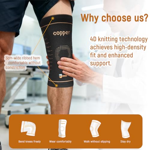 Image of JIUFENTIAN Copper Knee Sleeves with Comfortable Compression(2 Pack, Small)