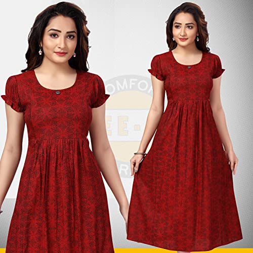 Image of CEE 18 Women's Maternity & Nursing Feeding Kurta | Side Feeding Zip | Soft Cotton Rayon | Pregnancy & Breastfeeding | S | Ruby Red