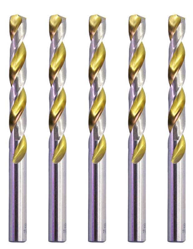 Drill Bit Set 5Pcs 1/2 in. Titanium Nitrided High Speed Steel HSS Jobber Twist Drill Metal Steel