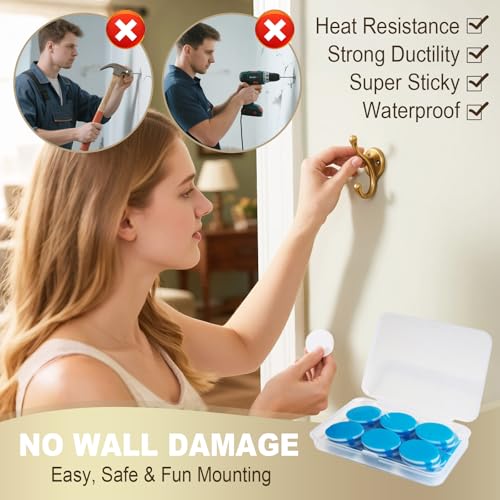 Image of Convenient Double Sided Foam Tape, Mounting Tape for Indoor & Outdoor Home Car, Super Strong Adhesive Waterproof White Pads, 24 Round & 12 Square