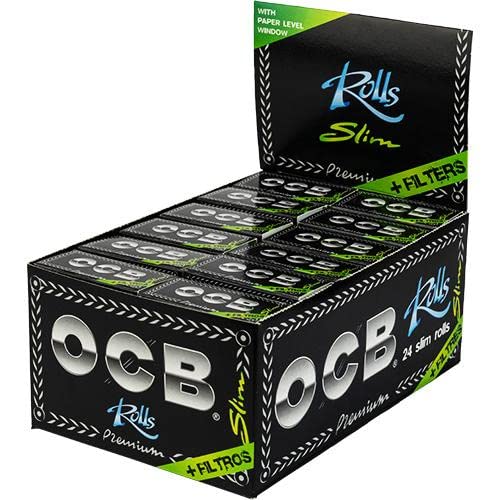 OCB Premium Rolls Slim Plus Tips – 24 Rolls + Tips dans la boîte, noir