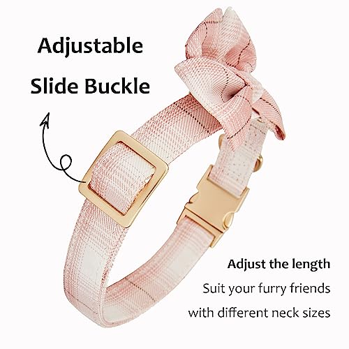 Petiry Tartan Dog Collar with Detachable Sailor Bowtie,Soft Small Dog Plaid Collars for Female Dog Neck 25-38cm,Plaid Pink - Image 4