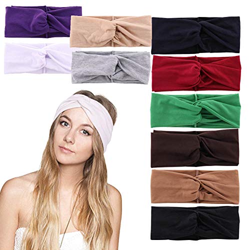 Headbands for Women Boho Headbands Vintage Flower Printed Criss Cross Elastic Head Wrap Workout Headband Wrap Headwear 10pcs (set1)