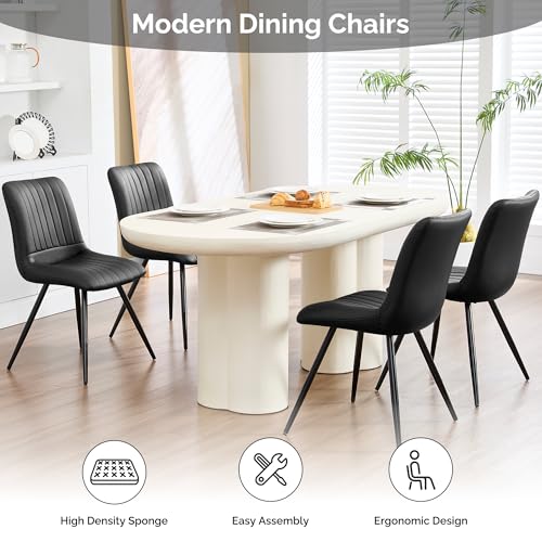 Image of Modern Dining Chairs Set of 2, Dining Chairs with Thick Cushions, PU Leather Upholstered Kitchen Dining Room Chairs with Metal Legs for Dining Living Room (Black)