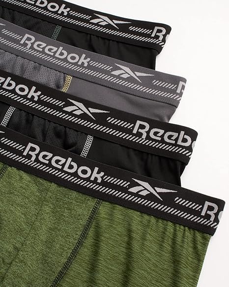 Reebok Mens Boxer Briefs - 4 Pack Moisture Wicking Stretch Performance Mens Underwear Boxers with Contour Pouch (Sizes: S-XL), Size X-Large, Black/Grey/Green2