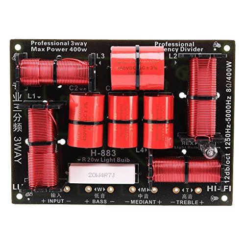 Kqcibz 400W 3 Way Crossover Divider HiFi Tweeter Woofer Speaker Crossover 1250H/5000HZ with High-Pitched Protection, red black, 500207171
