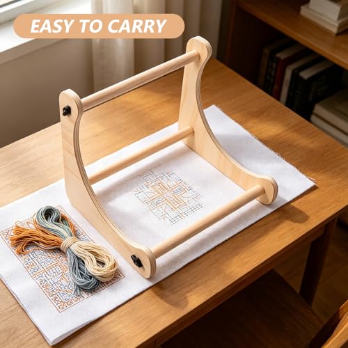 Bastidor de madera para bordado y needlework ajustable con varillas de dos tamaños 5