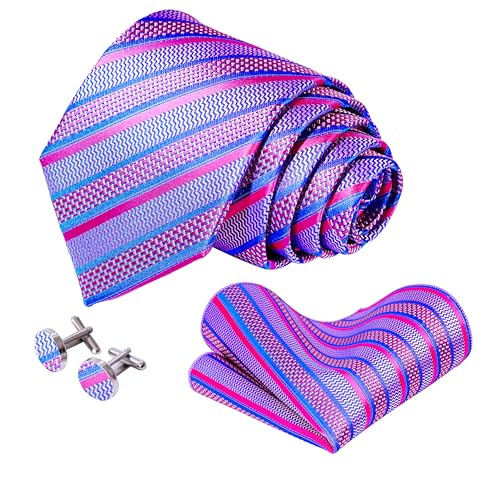 Image of 5PCS Mens Silk Tie, Pocket Square, Cufflinks, Drilled Tie Ring and Lapel Pin Set for Wedding Groom Party