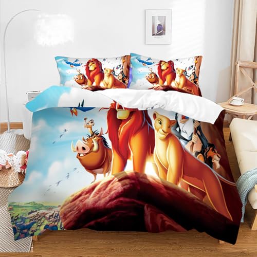 Ste-X Juego De Ropa De Cama con Funda Nórdica De El Rey León para Niños Y Niñas, Funda De Edredón Reversible Y Colorida para Cuna ((150x200cm)-Cama de 90,León 02)