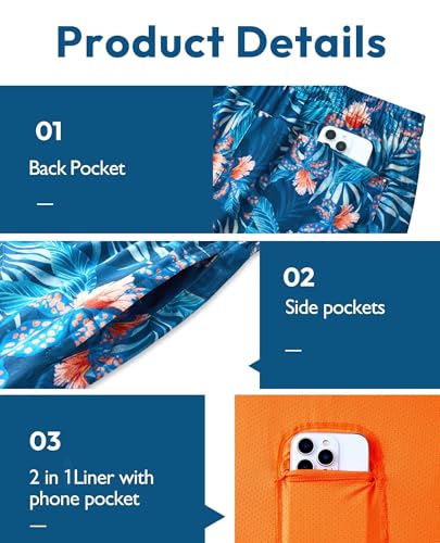 Image of Gleeease 7inch Mens Swim Trunks 2 in 1 with Compression Liner Pockets Drawstring Quick Dry Stretch Lined Funny Beach Pool