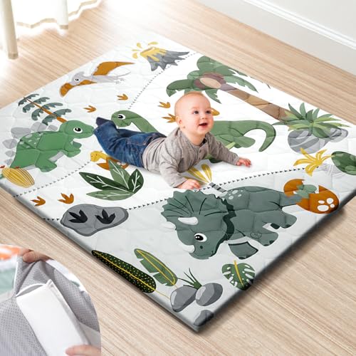 Image of TINYHARBO Premium Foam Baby Play Mat 47x47 – Removable & Machine Washable Cover, Extra Thick Padding Playpen Mat, Non-Slip Crawling Mat, Easy to Clean for Infants, Toddlers & Babies
