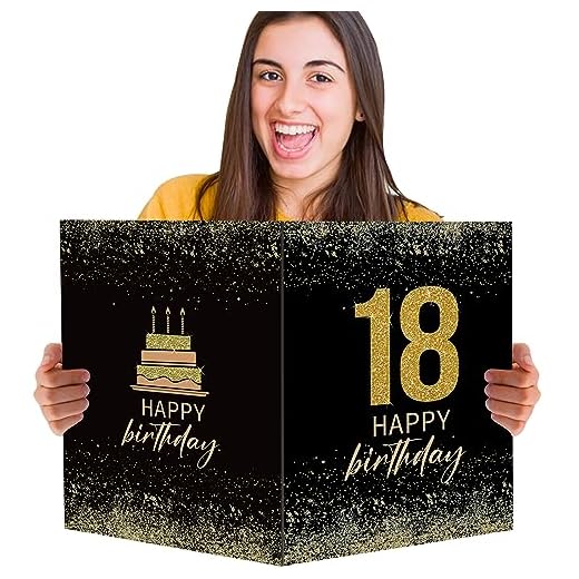 BOFUNX Tarjetas de Felicitación 18 Cumpleaños Postal Original Grande Carta Felicitaciones Regalo para Feliz 18 Años a Familias Amigos 35x27,5cm