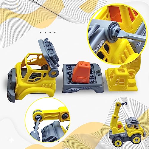 Image of FunBlast Power Crane Truck Construction Building Toy - DIY Assembling Vehicles Toys with Screwdriver for Kids, STEM Toys for Children, Building Automobile Toy for 3+ Years Old Kids, Boys, Girls