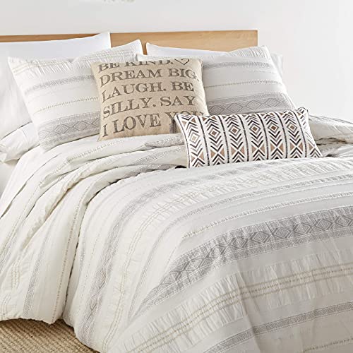 Levtex Home - Pickford Duvet Cover Set - Full/Queen Duvet Cover + Two Standard Pillow Cases - Grey, Taupe, Off-White - Jacquard Tribal - Duvet Cover (90 x 94in.) and Pillow Case (26 x 20in.) - Cotton - Image 2