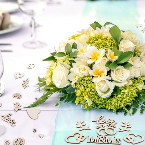 HOLDLEAF 394 Stück Hochzeit Deko Holz, Tischdeko Hochzeit Holzherzen Deko, Streudeko Hochzeitsdeko mit Mr & Mrs