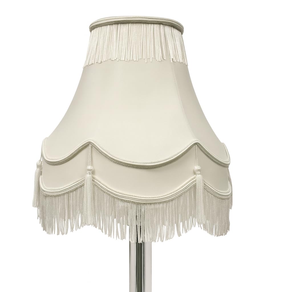 Tamersgifts Traditional 16″ Fully Lined Cream & Silver Table Lamp Shade Double Scallop Bell Design with Built-in Gimble, 31 cm H × 40 cm D