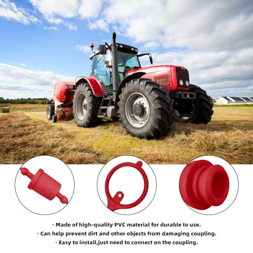 Image of 5 Sets Hydraulic Coupler Dust Cap1 /4 inch inch, 3 /8 inch inch, 1 /2 inch inch, 3 /4 inch inch, 1 inch inch Male Dust Cap and Female Plug Cover, ISO 5675 Pioneer Hydraulic Quick Coupler Cover Fittings, Red Cap with Retention Ring