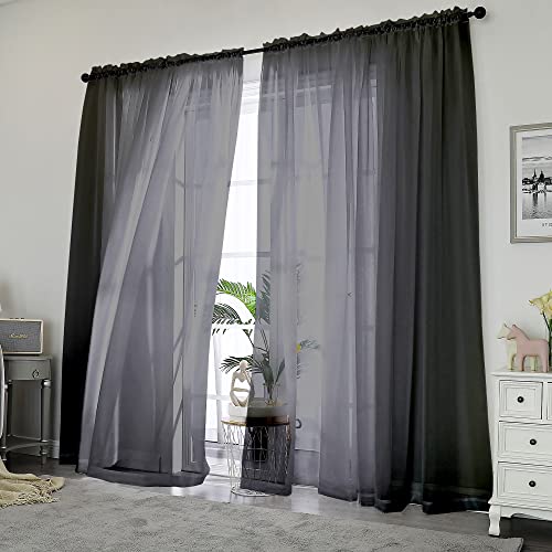 Image of Chyhomenyc 2 Panels Solid Color Sheer Window Curtains 108 Inches Long, Elegant Window Voile Panels /Drapes /Treatment /Scarf for Bedroom Living Room Wedding Canopy (42X108 Inches, Black) 9 FT