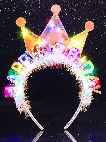 Evlry Faixa de cabeça com luzes LED para festas de aniversário, acessórios para o cabelo para mulheres