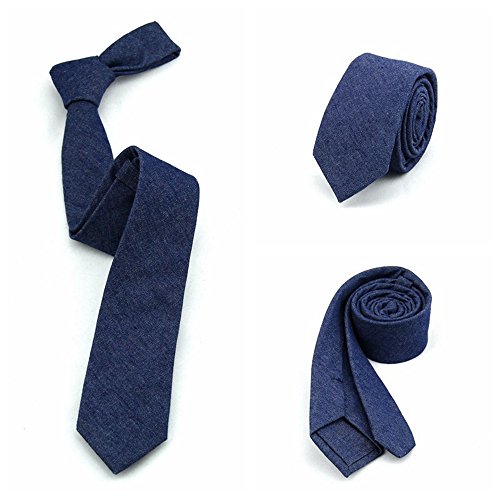 Hello Tie Unisex Denim Skinny Necktie Cotton Narrow Tie-Blue #TOP1