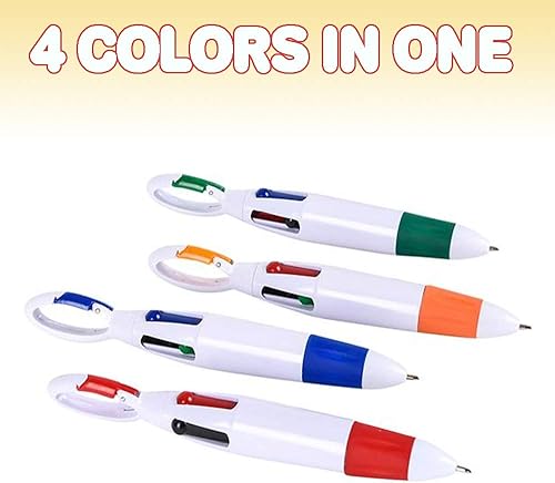 Miniatura 4 de ArtCreativity Bolígrafo retráctil multicolor 4 en 1 con un gancho de mosquetón genial, paquete de 12 a 4 bolígrafos de color para niños, suministros