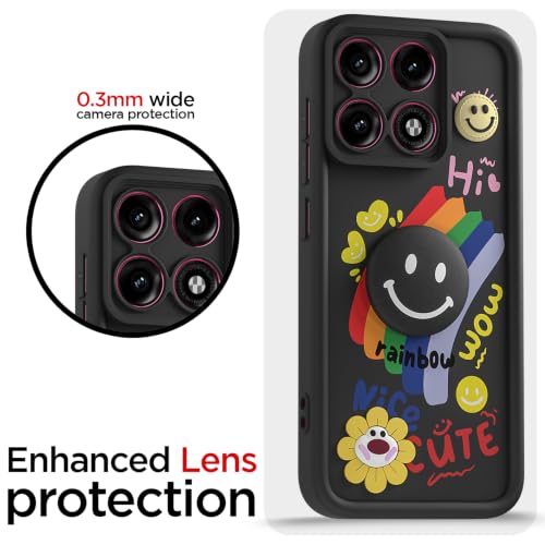 Image of Pikkme Back Cover for Motorola Moto Edge 70 Pro 5G | Soft Silicone| Cute Rainbow Smile & 3D Cartoon Flower Design | Shockproof Raised Camera Protection Bumper Case (Black)