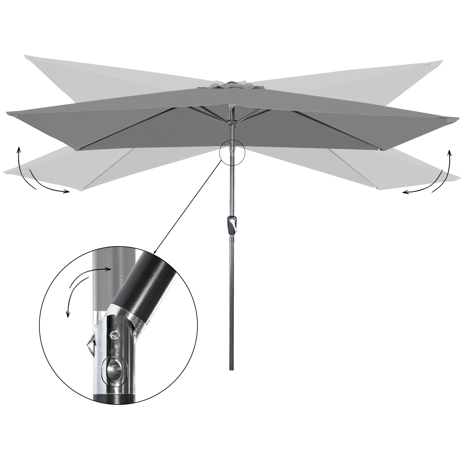 Angel Living 2x3M Ombrellone inclinabile in Alluminio e Poliestere Resistente alla ruggine (Grigio)