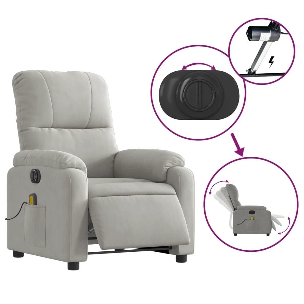 Homgoday Poltrona Massaggiante,Poltrona Reclinante Massaggi Elettrica Grigio Chiaro Microfibra,Poltrona Massaggiante Poltrona Reclinabile Relax,Sedia da Massaggio Poltrona Relax Tutto Il Corpo