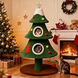 LUCKLIFE 52" Christmas Cat Tree with 2 Cozy Houses,Indoor Modern Cat Tower with Anti-Tip Kit,Plush Perches & Hanging Balls,Holiday Cat Climbing Furniture for Kittens to Play and Sleep