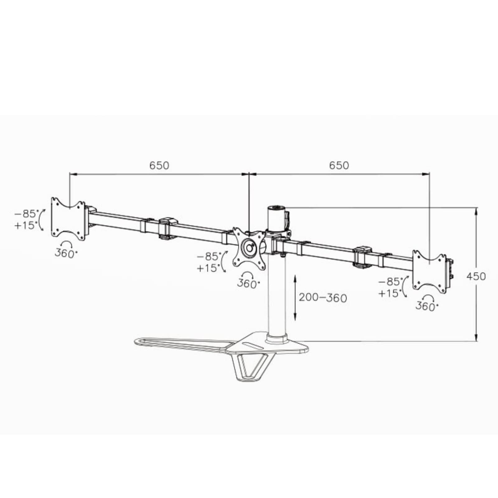 Supporto per Tre Monitor, Autoportante, Robusto E Completamente Regolabile per 3 Schermi, Compatibile con Schermi da 75 E 100 Mm.