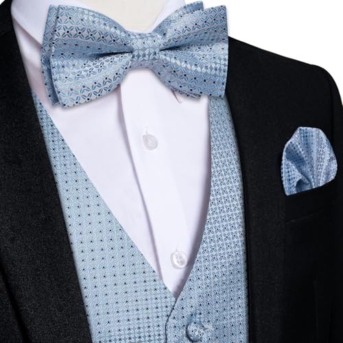 Image of DiBanGu Mens Paisley Suit Waistcoat,Silk Dress Vest and Bowtie Pocket Square Cufflinks with Lapel Pin Set for Wedding Tuxedo
